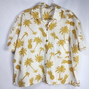Billabong Mens Linen Blend Pineapple Palm Aloha Button Shirt Large Vacation Surf